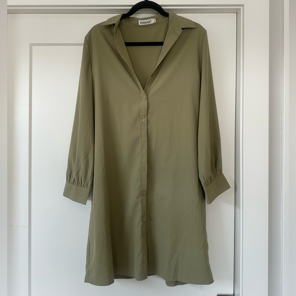 Green Button-Up Shirt Dress